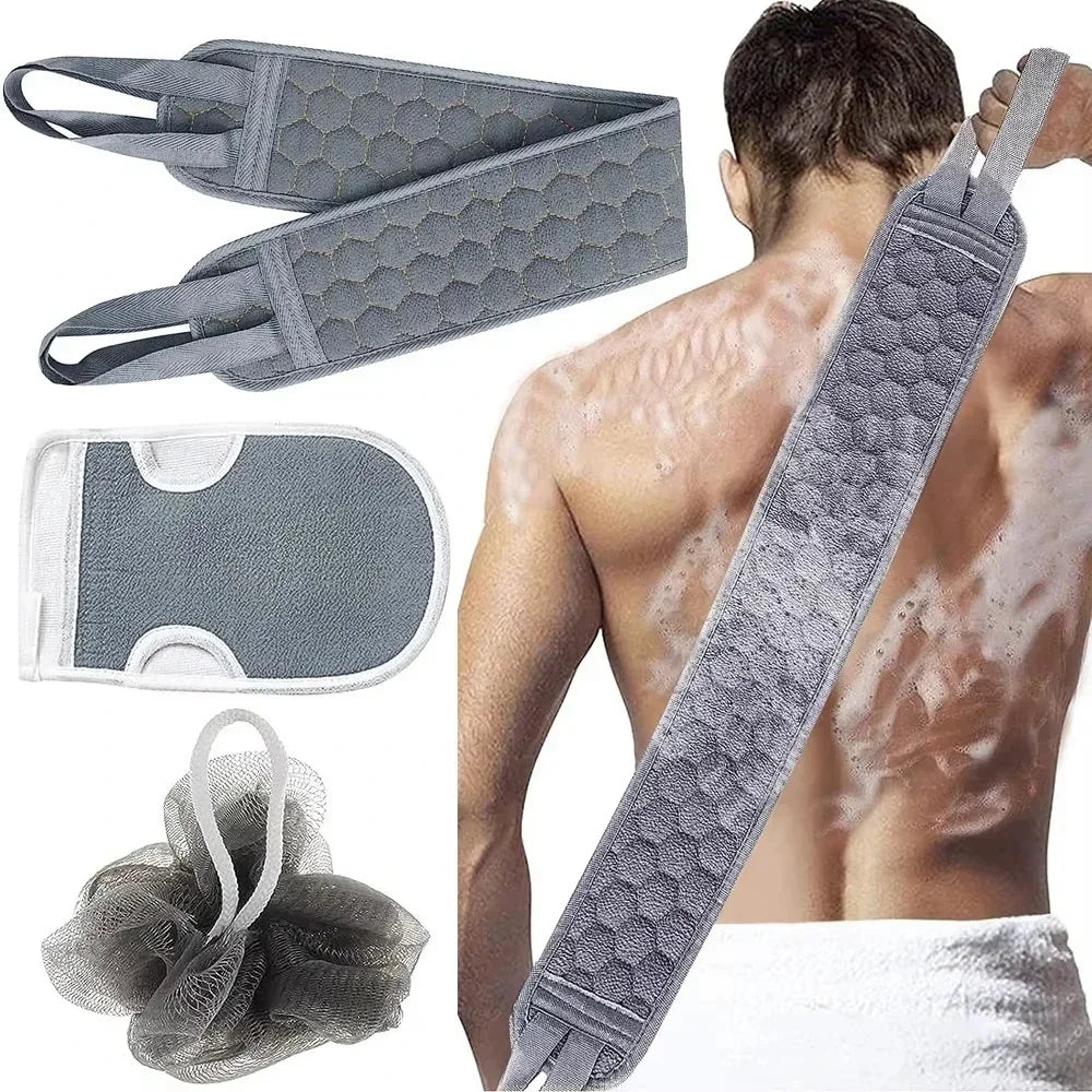3pcs Exfoliating Body Scrubber Set - Includes Back Scrubber, Bath Glove and Shower Bath Sponge Loofah - Deep Clean and Vitalize