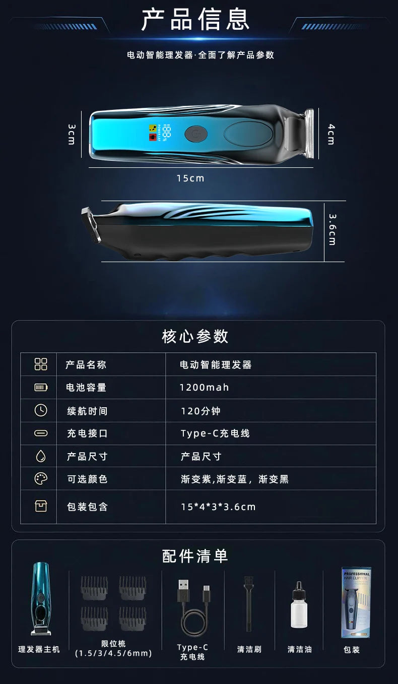 Hairdressers Use Professional Electric Clippers, Digital Display Electric Hair Clippers, and Household Electric Clippers
