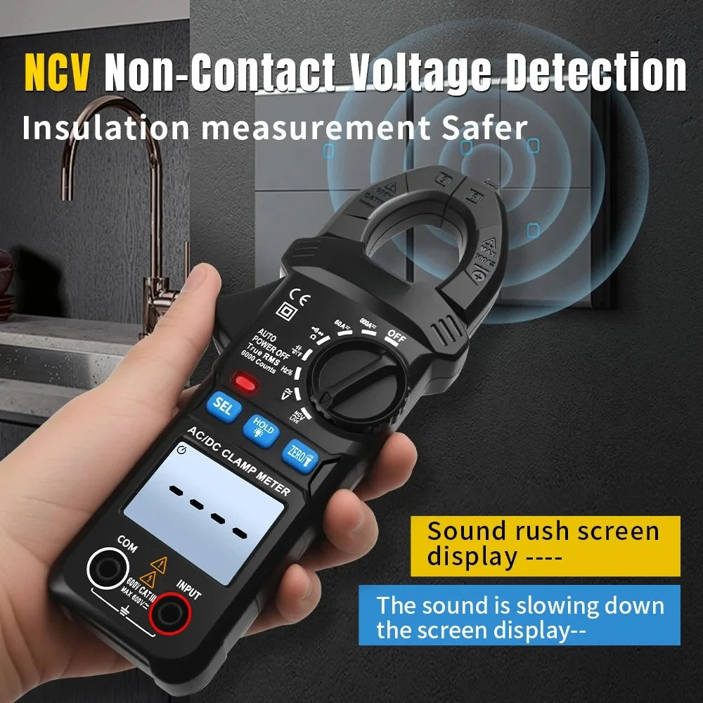 Clamp Meter Digital Multimeter 6000 Counts AC/DC Voltage Current NCV Resistance Capacitance Electrician Test Tool