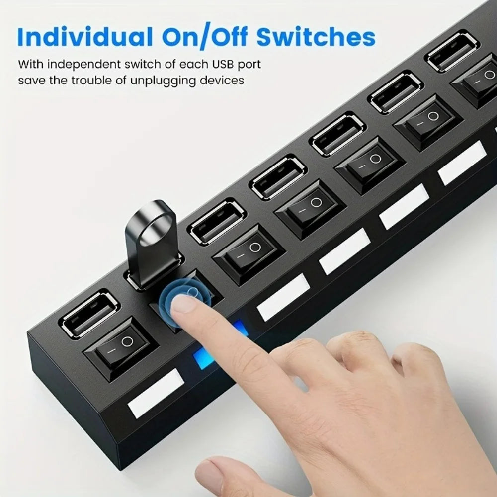 4/7 Port USB 2.0 Hub with Switch and LED High Speed Multi Splitter Expander Adapter For PC Laptop Desktop Computer Accessories