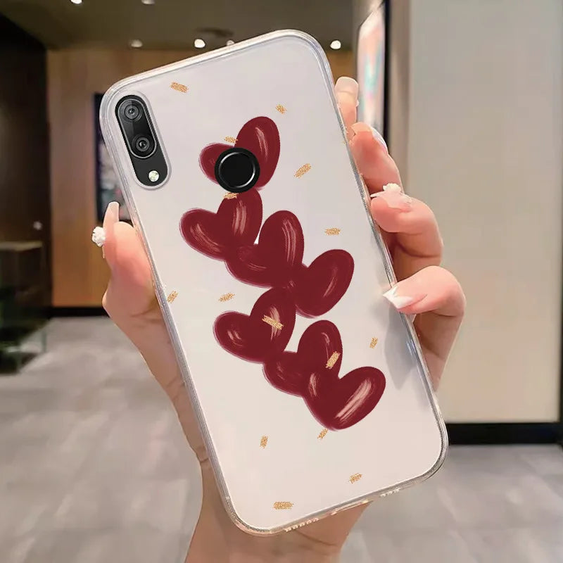 For Huawei Y7 Prime 2019 Y7 Pro 2019 P Smart Z Honor 9X Case Phone Cover Oil Butterfly Flower Heart Clear Bags Fundas Silicone