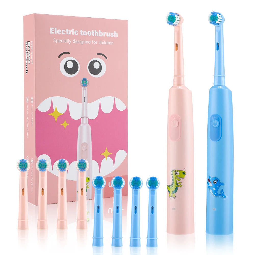 Smart Electric CleaningToothbrush For Children 4Pcs Brush Heads Round Rotating  3 Cleaning Modes Soft Bristles Teeth Brush