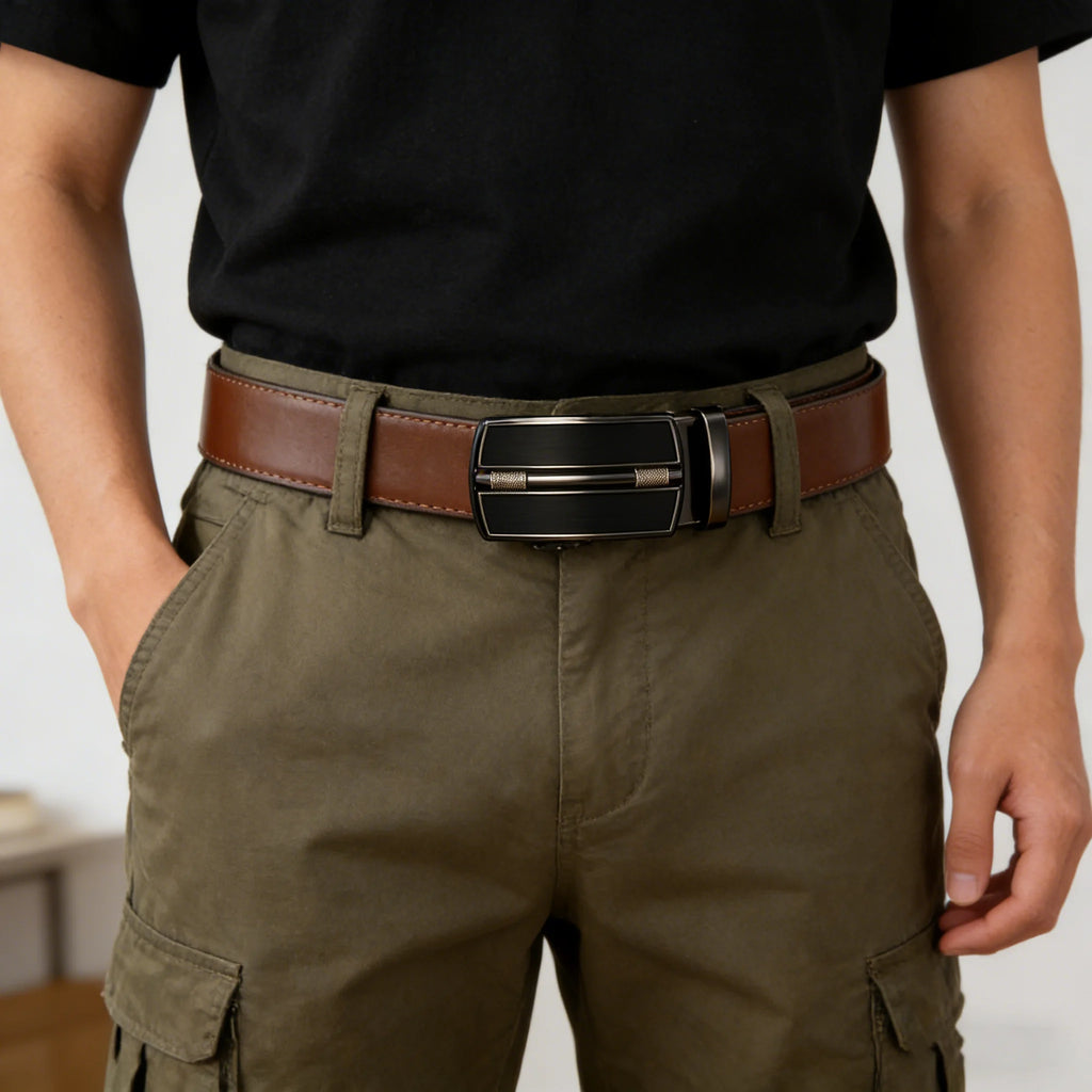 Men's Automatic Genuine Leather Luxury Belt Metal Automatic Buckle Male Waistband Designer High Quality Black Brown Waist Belts