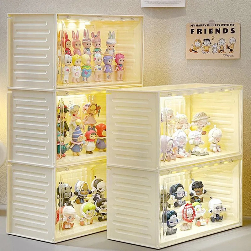 Smart Light Sensor Transparent Toy Cabinet - Drawer Organizer for Collectibles, Dustproof Display with Auto-On Light