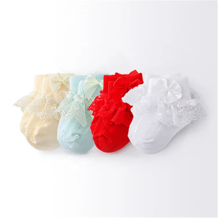 Lawadka 4Pairs/lot Newborn Baby Socks For Girls Cotton Lace Infant Girls Sock Princess Bow Toddler Baby Girls Socks Spring 0-24M
