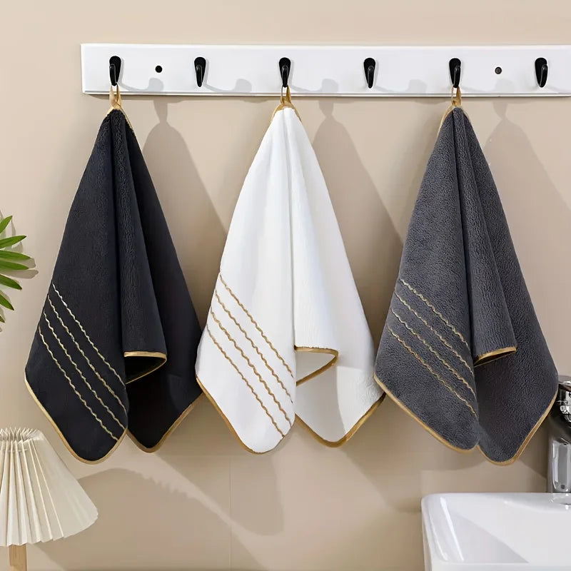 3 towels, 35cmx75cm gold-striped towel, coral fleece towel, thick and soft, highly absorbent, modern minimalist design, clean color, suitable for home and bathroom