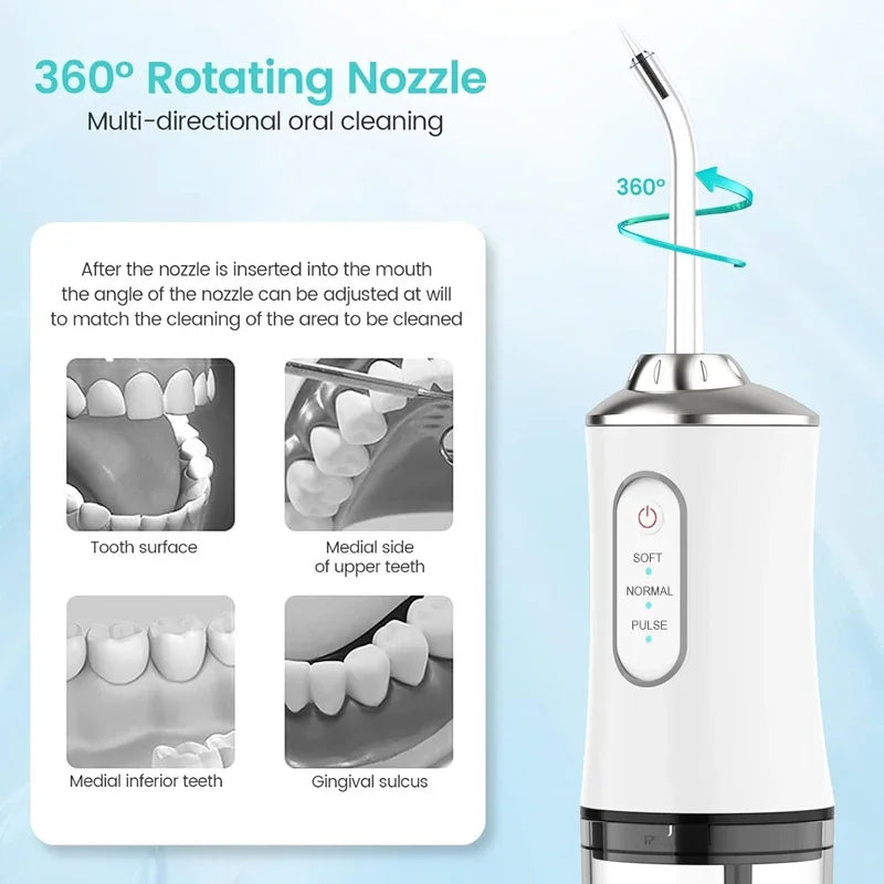 2026 Oral Irrigator Portable Dental Water Flosser USB Rechargeable Water Jet Floss Tooth Pick 4 Jet Tip 220ml 3 Modes