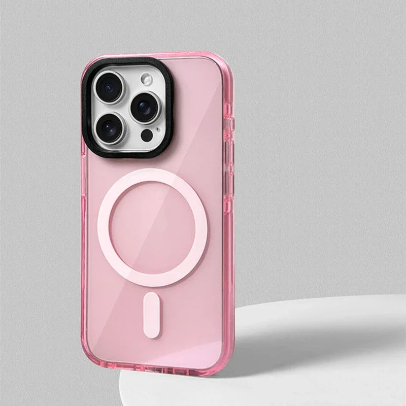 Neon Color Clear Crystal Magnetic Phone Case For Iphone 17 16 15pro 15 14 13max 12 Wireless Charging Soft Silicone Bumper Cover