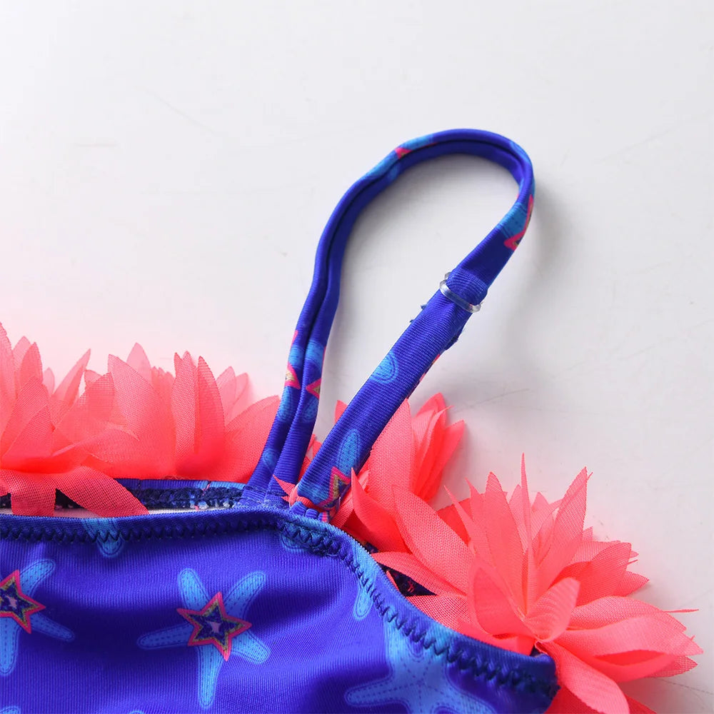 DXTON Girls 2 pcs Swimwear Suit Kids Flag Print Stars Stripe Swimsuit Children Bikini Sets for Summer Beachwear Bathing suit