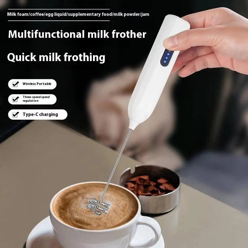 Wireless Milk Frother for Coffee, Electric Handheld Mixer with Cappuccino Maker, Mini Egg Beater for Cooking and Milk Foam