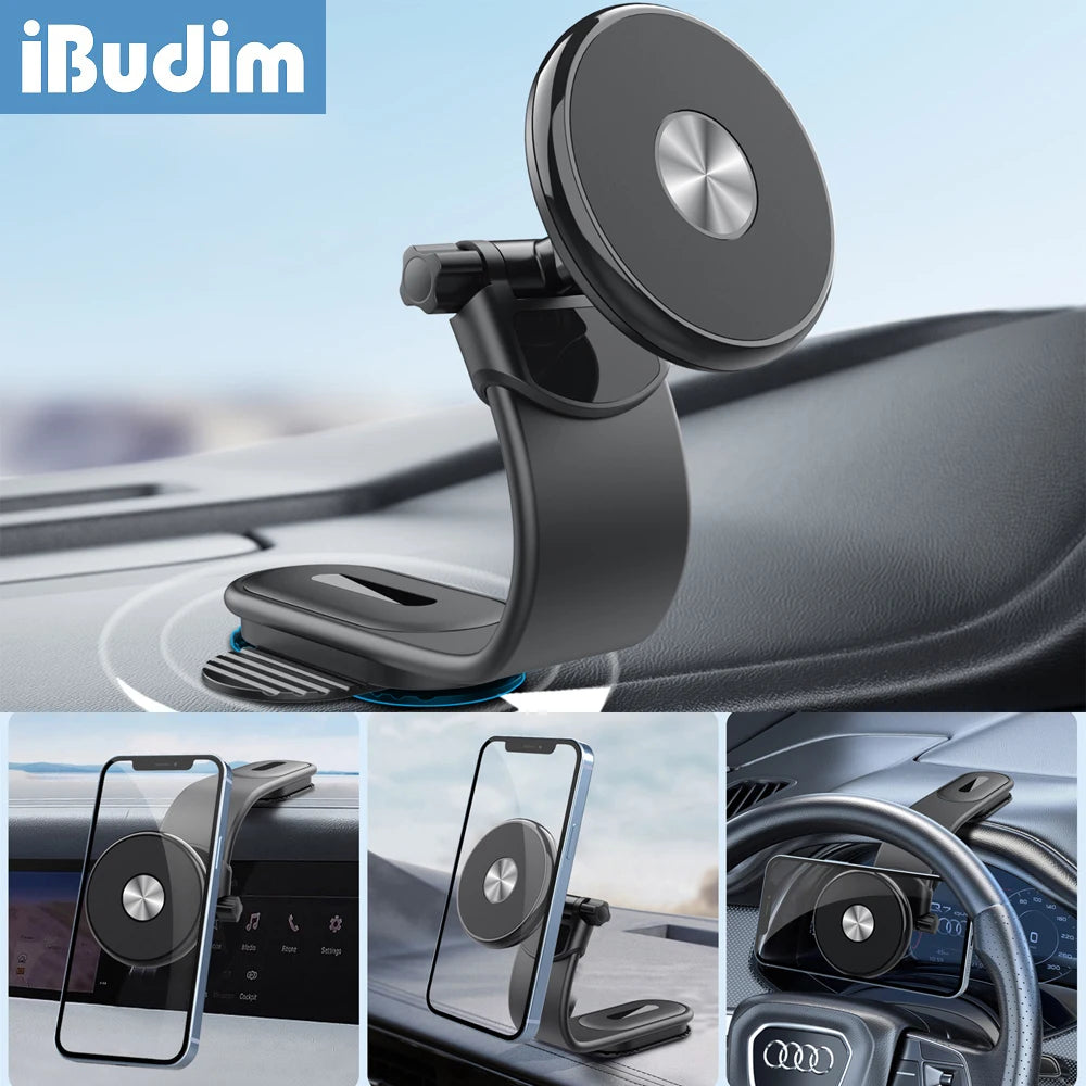 Bendable Aluminum Arm Magnetic Car Phone Holder Universal Car Dashboard Cell Phone Mount for MagSafe iPhone 17 16 Xiaomi Huawei