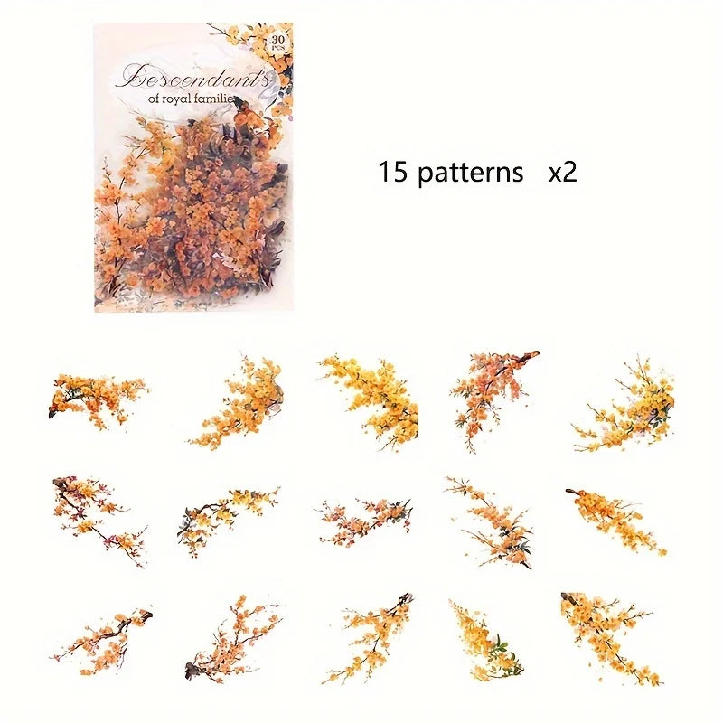 30 Pcs/Pack Vintage plant flowers PET waterproof sticker for DIY scrapbooking Journal Photo Album Decoration Materials Stickers