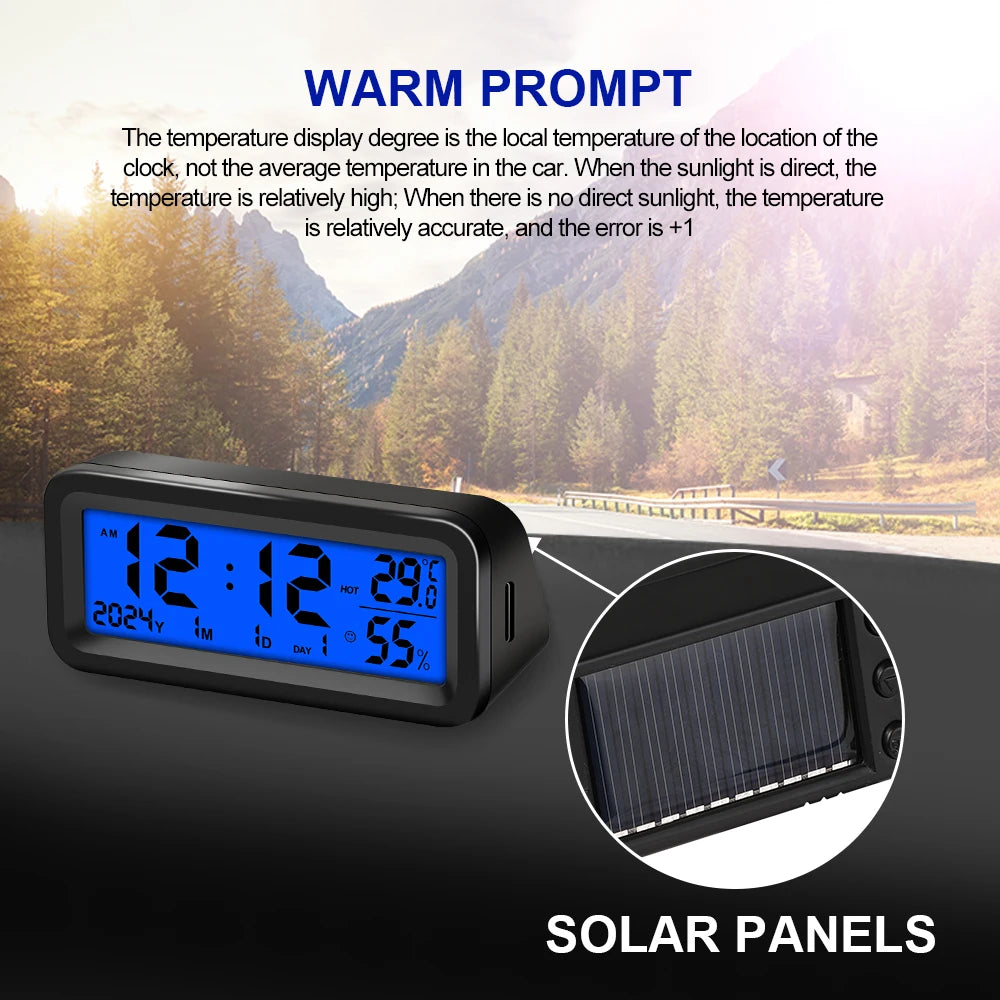 Solar/USB Car Clocks Dashboard Thermometer Automotive Electronic Watch Led Display Time with Back Luminous Car Accessories