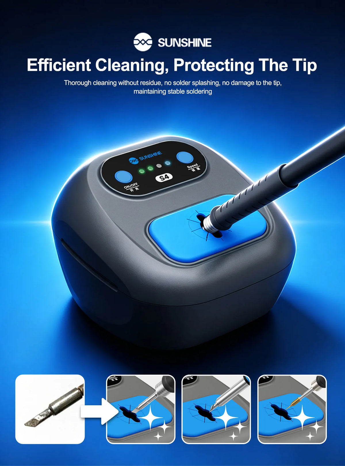 SUNSHINE S4 Smart Soldering Iron Tip Cleaner Automatic Infrared Sensor 3-Speed Adjustable Electric Cleaning Machine