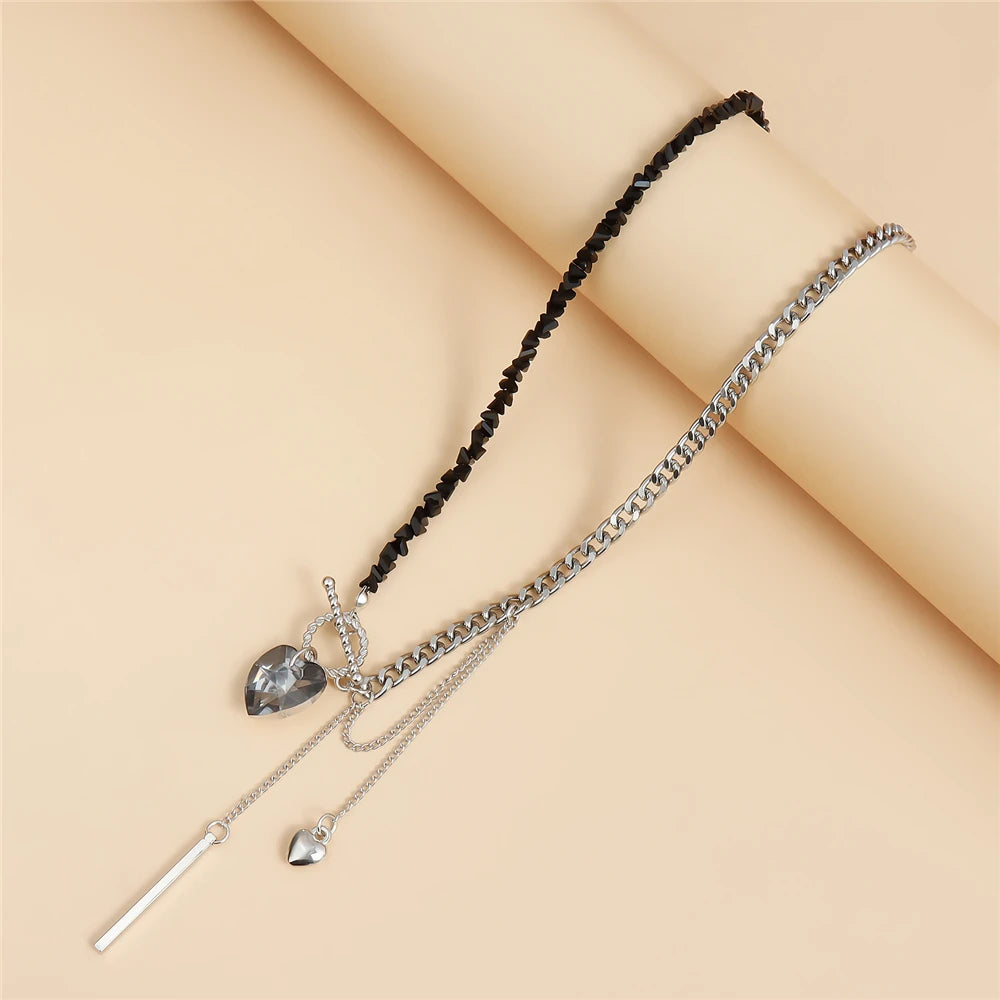 Trendy Irregular Crystal Beaded Necklace INS Style Elegant Starfish Tassel Necklace Luxury Heart Pendant Choker for Women