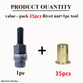 36pcs Heavy-Duty Rivet Nut Kit W/Tools (M3-M12) Zinc-Coated RH Threaded for Car Repair/Furniture/License Plate/Renovation