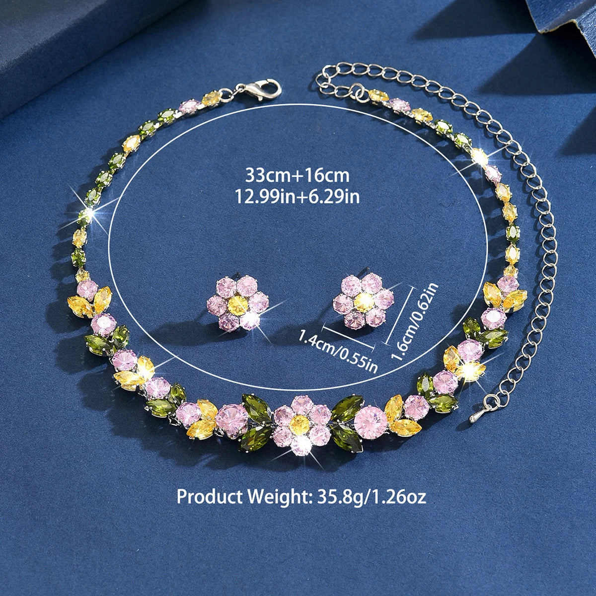 3 Pieces of Zircon Wheat Ear Earrings, French Elegant Necklace, Earring Jewelry Suitable for Dinner Parties, Weddings, and Parti