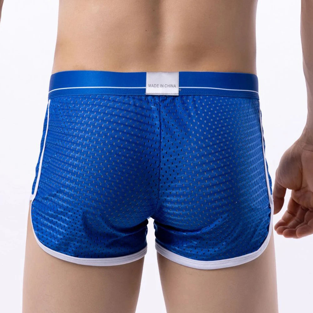 Sexy Men Ice Silk Mesh Seamless Boxer Briefs Pouch Underwear Shorts Trunks Underpants Breathable Loose Elastic Men's Boxers