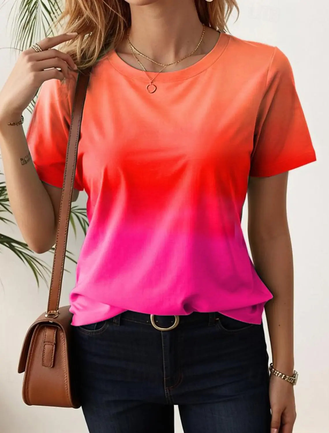 Women's T-Shirts For Women 3d Gradient Print  Tees Casual Street Femalewear Summer  Oversized T-Shirt Fashion Lady Y2k Clothing