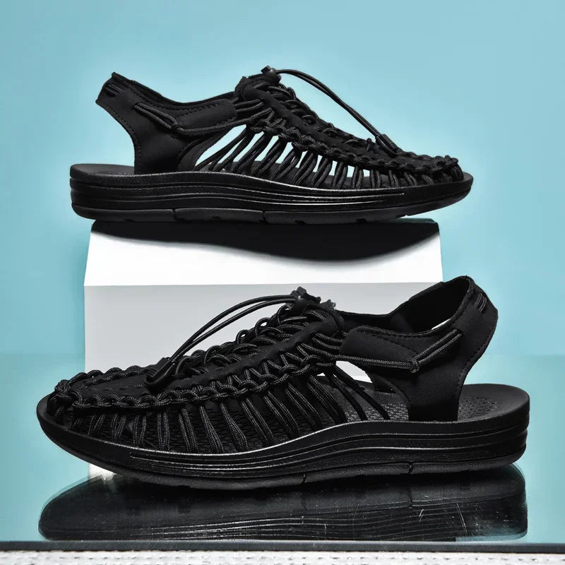 Summer Men Sandals Fashion Handmade Weaving Design Beach Sandals Breathable Casual Flat Sandals Outdoor Couples Sandals Size 48