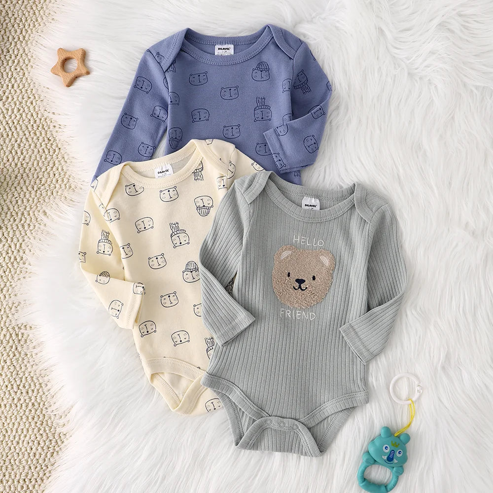 Baby Boy Onesie 3PCS New Style Baby Boy Clothes Spring/Autumn Long-Sleeved Onesie Cotton Fabric Suitable for 0-9 Months