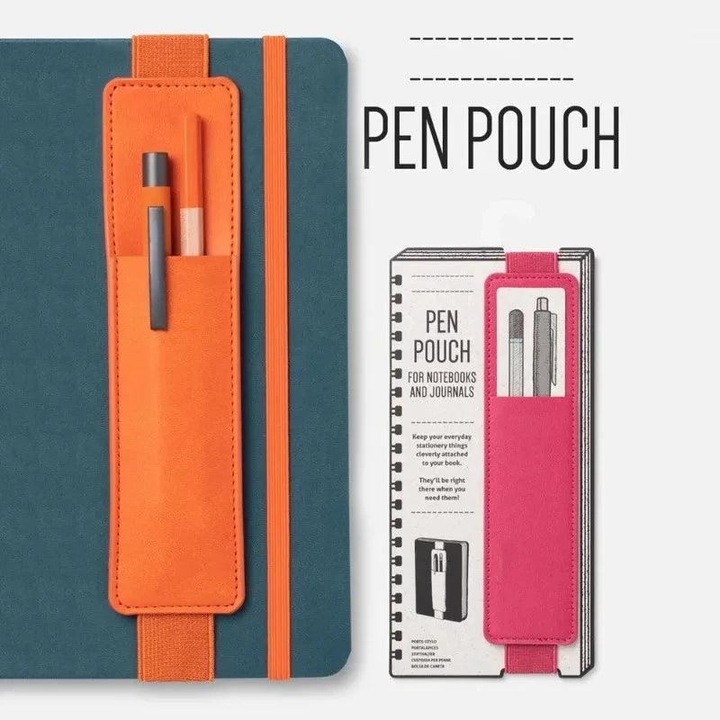 Pu Leather Pen Bag Elastic Buckle Book Notebook Fashion School Pen Case for Office Meeting Easy Carry Office Student Stationery