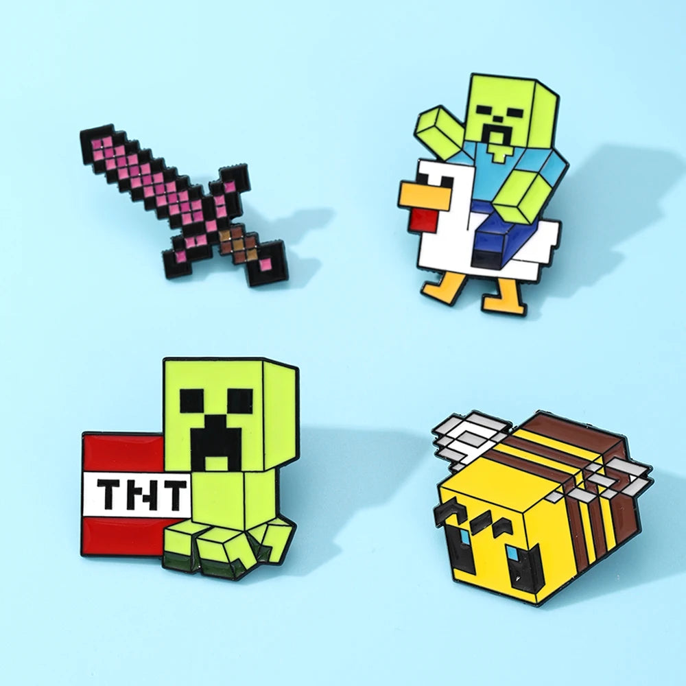 4/8pcs Adventure Enamel Pins Set, Pixel Game Character Metal Lapel Brooches, Cute Monster Decorative Badges for Backpack