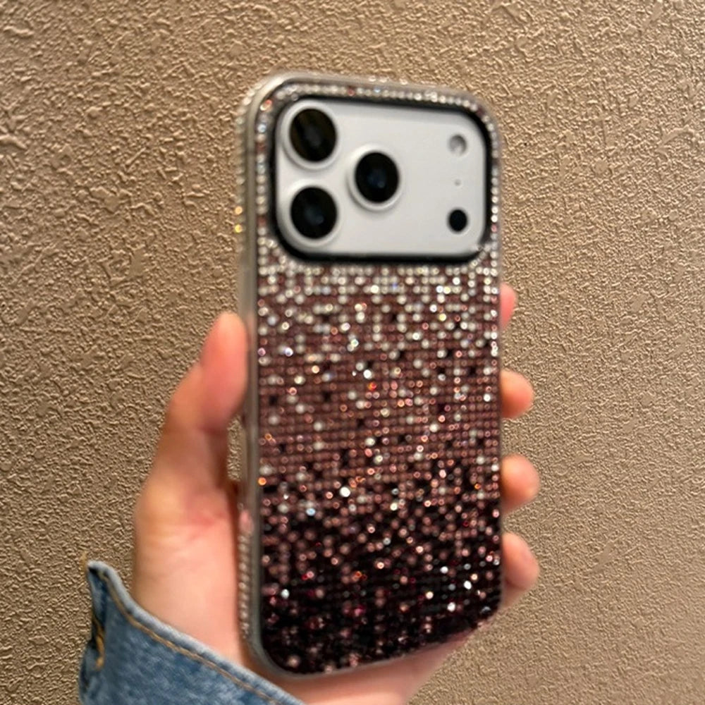 Luxury Bling Glitter Diamond Gradient Phone Case For iPhone 17 Pro Max 16 15 14 13 Pro Max Rhinestones Shockproof Bumper Cover