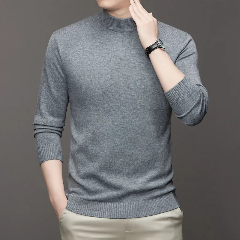 New Sweatwear Men's Half Neck Basic Solid Color Sweaters Round Neck Elastic Pullovers Warm Autumn Knitted Oversized Sweater Men