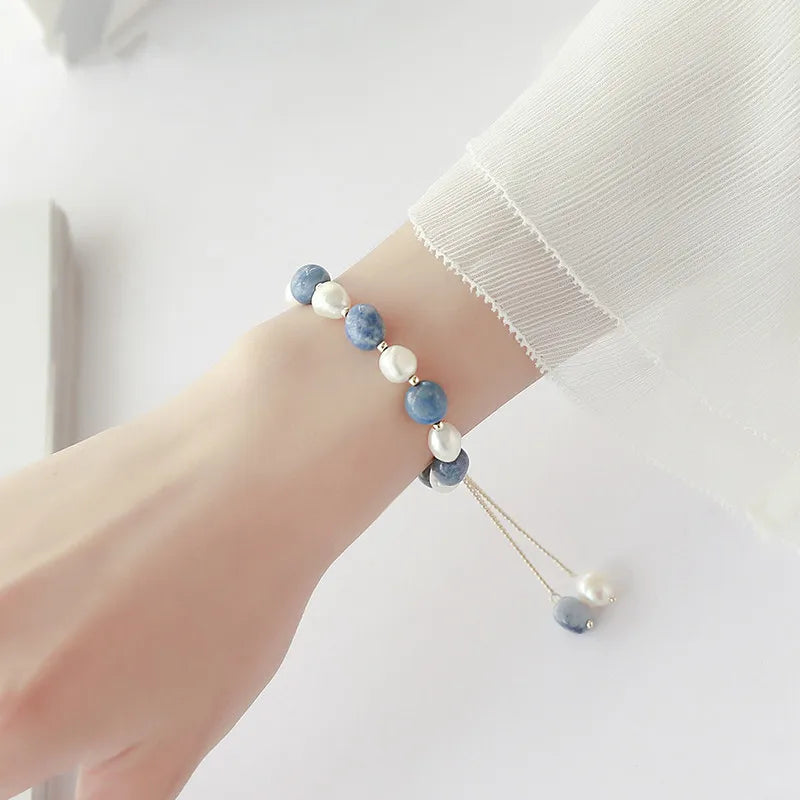 Trendy Blue Jade Stone & Baroque Freshwater Pearl 14K Gold Filled Female Charm Bracelet Jewelry For Women Birthday Gifts