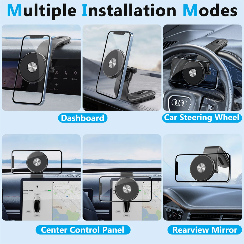 Bendable Aluminum Arm Magnetic Car Phone Holder Universal Car Dashboard Cell Phone Mount for MagSafe iPhone 17 16 Xiaomi Huawei
