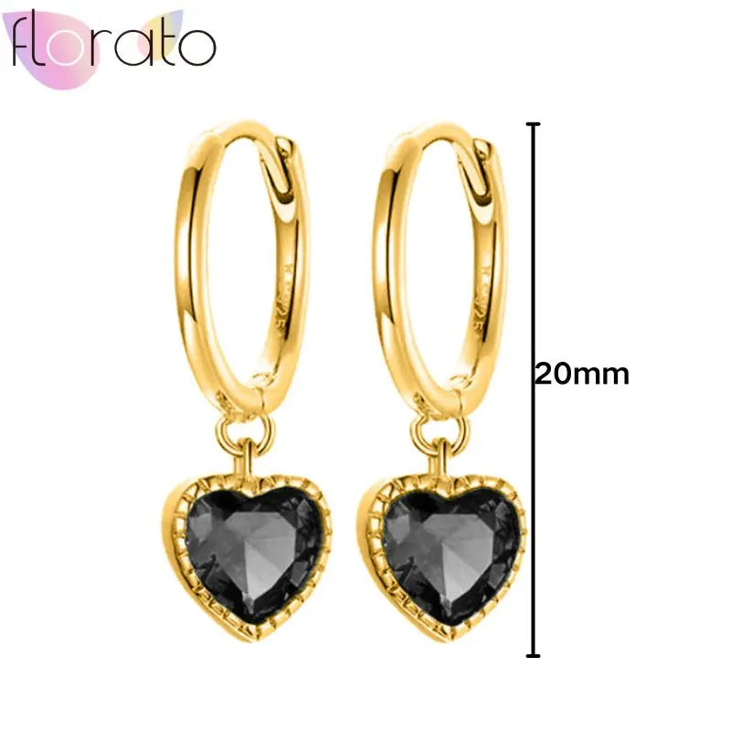 925 Sterling Silver Ear Buckle Retro Metal Heart Pendant Hoop Earrings for Women CZ Huggie Earrings Fashion Females Jewelry