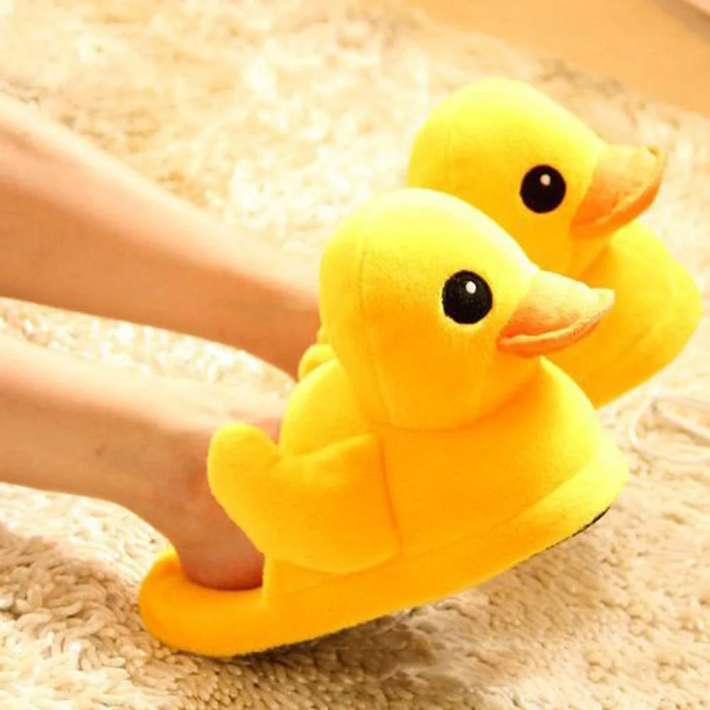 Slippers  Winter Warm Couple Big Yellow Duck Cotton Shoes Cartoon Cute Little Yellow Duck Doll Home Slippers For Man and Women