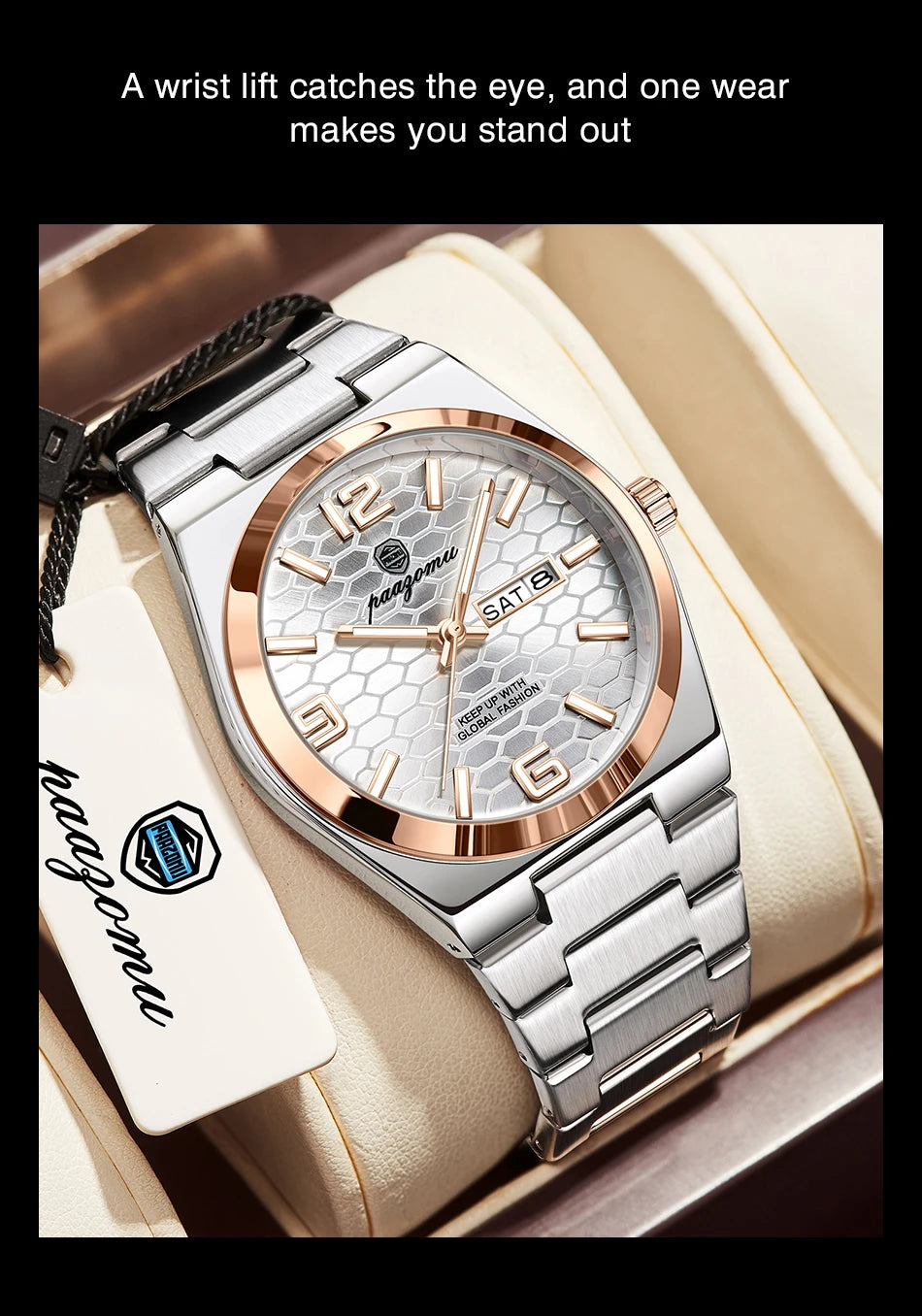 PAAZOMU Luxury Brand Man Watch Waterproof Luminous Date Week Men's Quartz Wristwatch Stainless Steel Fashion Sports Men Watches