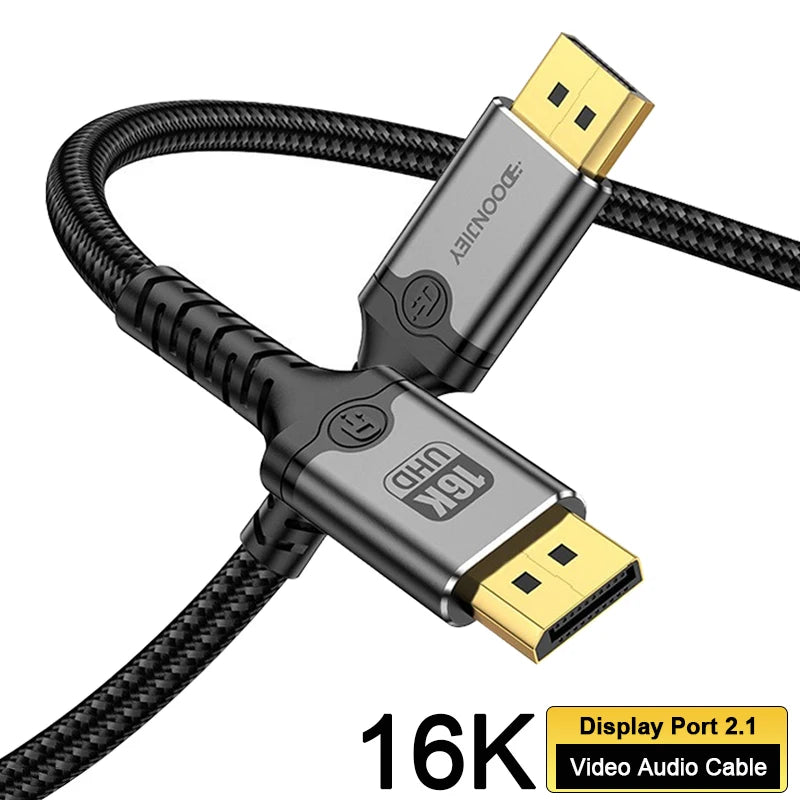 DisplayPort Cable 2.1 16K DP Cable 16k@60Hz 10K@120Hz 80Gbps HDR Video Audio Cable for Laptop TV Xbox Projector Monitors