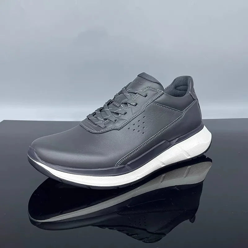 High Quality Men's Genuine Leather Casual Shoes Thick Soled Wear-resistant Hiking Couple Shoes Trendy Black Sports Shoes for Men