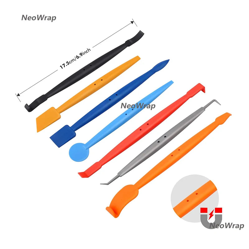 Kit de ferramentas para vinil autocolante, espátula magnética flexível, micro espátula, raspador de cantos e ferramentas para ranhuras curvas para instalação de películas em veículos com contornos