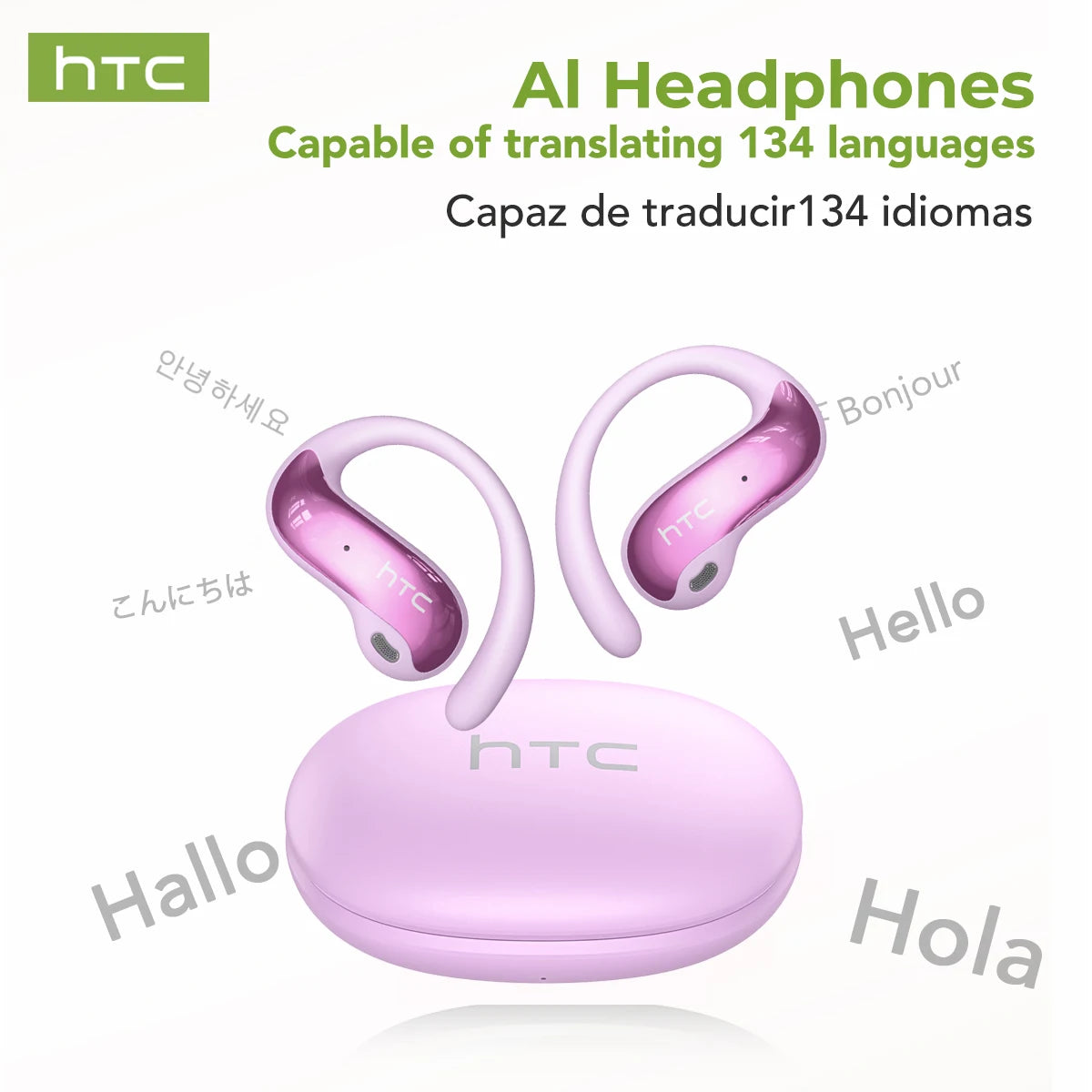 HTC NE19 Bluetooth Earphones AI OWS Sports Wireless Headphones with Mic Powerful Bass AI Translator Earbuds Waterproof Long Life