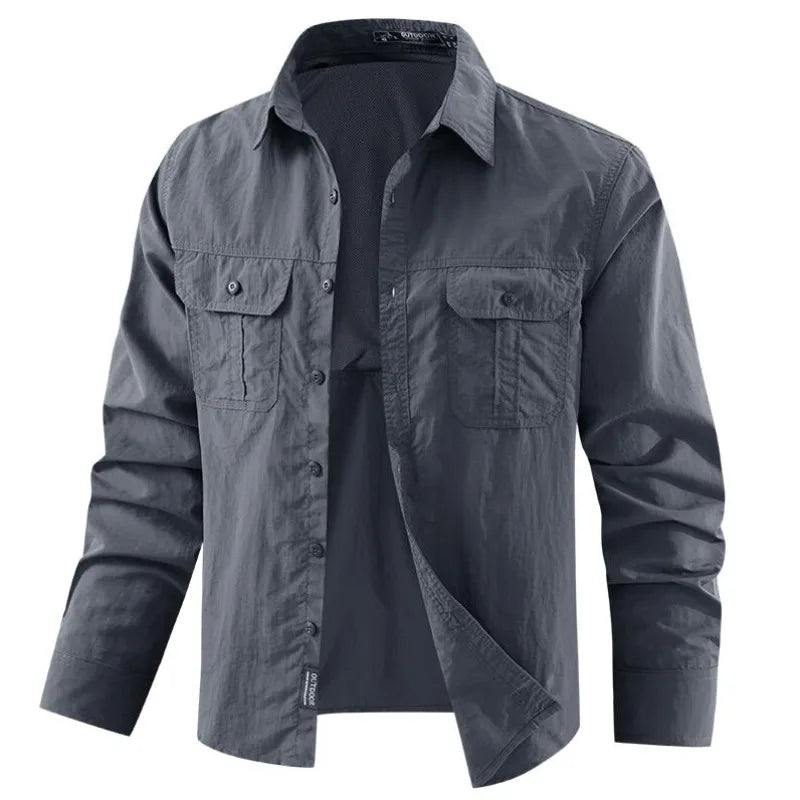 Men Outdoor Thin Breathable Comfortable Cargo Shirts Male Multi Pockets Tooling Shirts New Spring Male Mountaineering Shirts