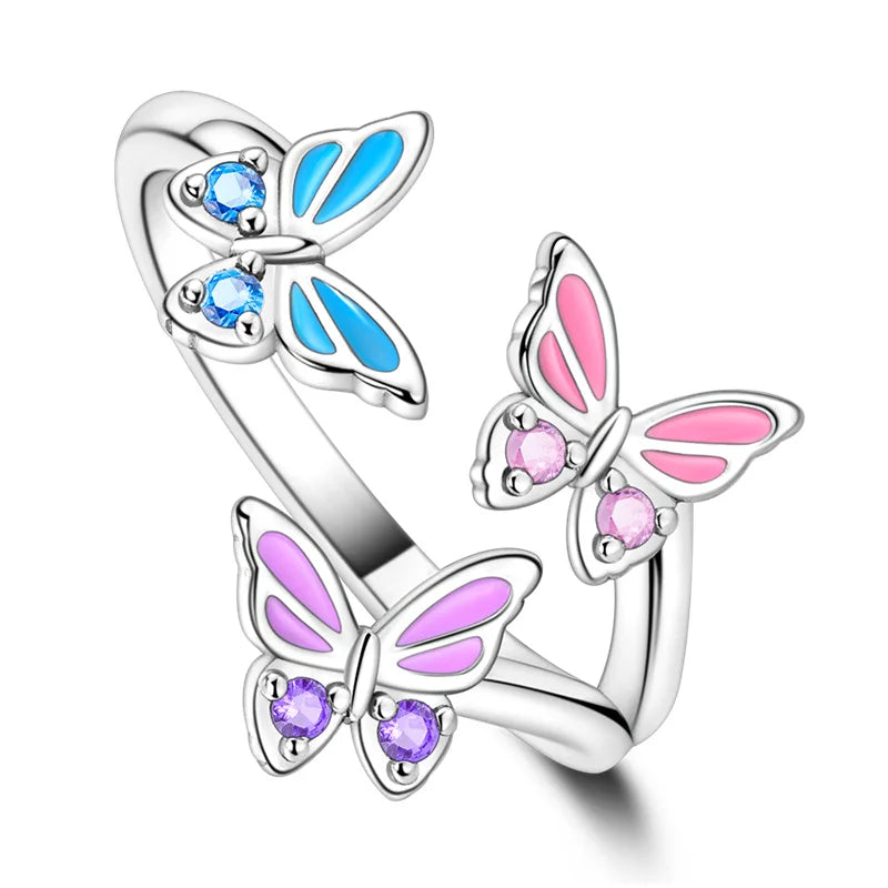 925 Silver Open Ring Sunflower Bee Star Eternal Love Jewelry Women's Wedding Gift