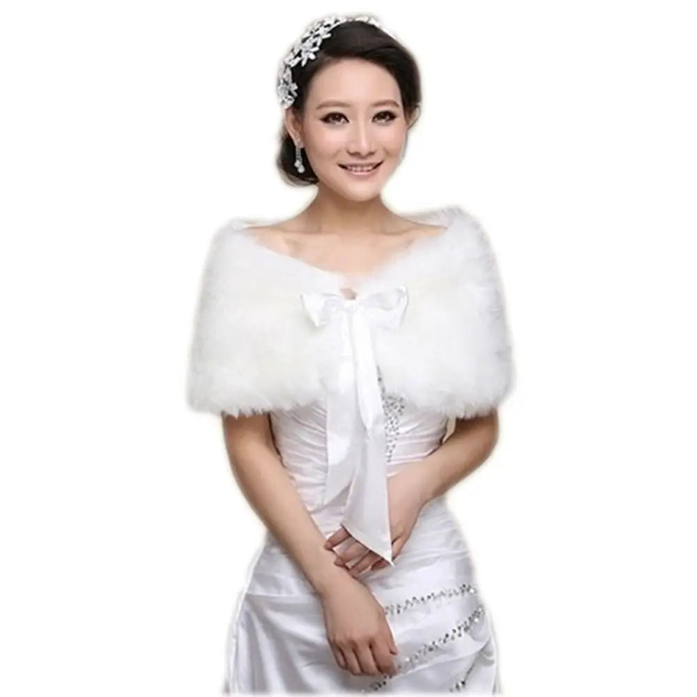 Thicken Imitation Fur Elegant Wedding Jackets Soft Cape Bridal Wrap Winter Cape Plush Wrap Fur Shawl Wedding Bridal Shawl