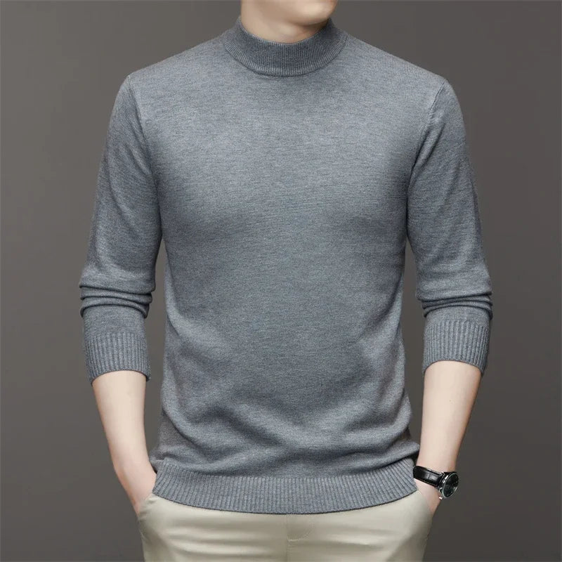 7 Colour Men's Half High Neck Long Sleeved Solid Color Sweater Soft, Warm and Comfortable Top with a Base