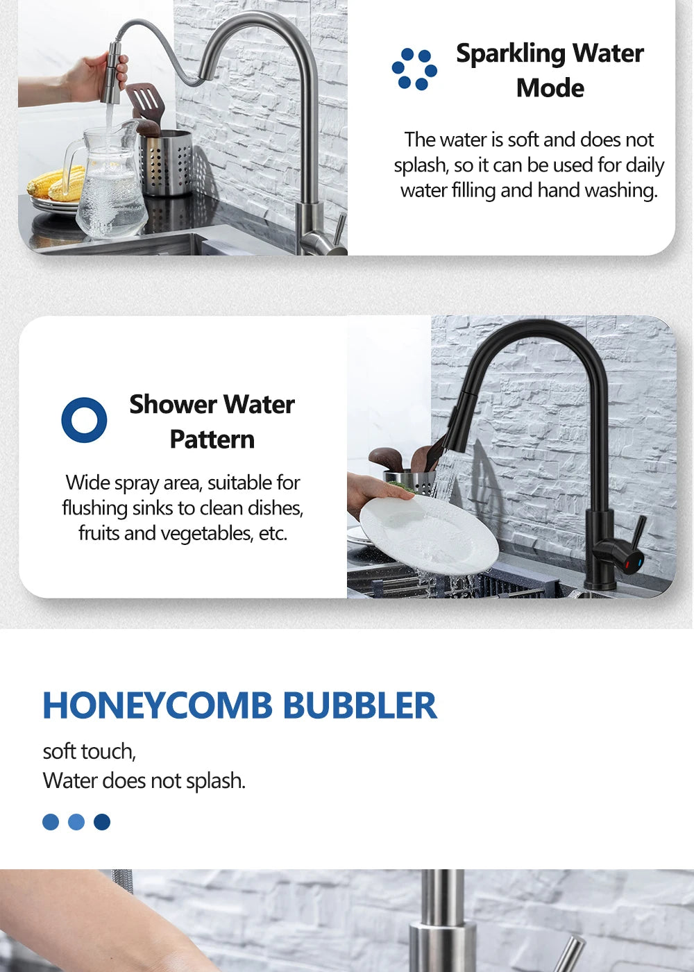 Black Kitchen Faucet Flexible Pull Out 2 Modes Nozzle Hot Cold Water Mixer Tap Deck Mounted Sprayer and Stream SUS 304 Faucets