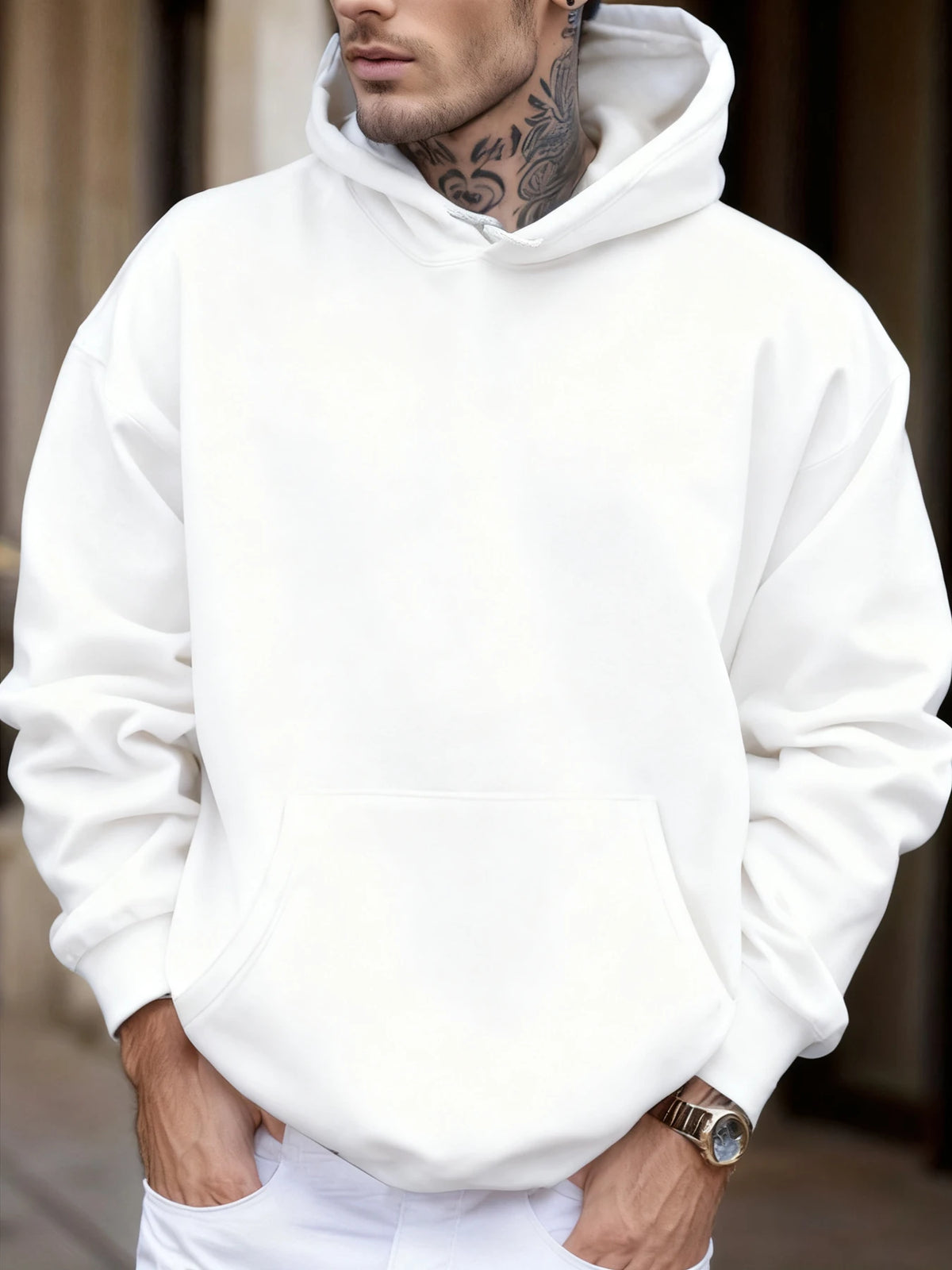 Autumn Soft Solid Sweatshirt Street Comfy Tracksuit Fleece Pocket Hoodies Man Basic Warm Streetwear Casual Loose Clothes Unisex