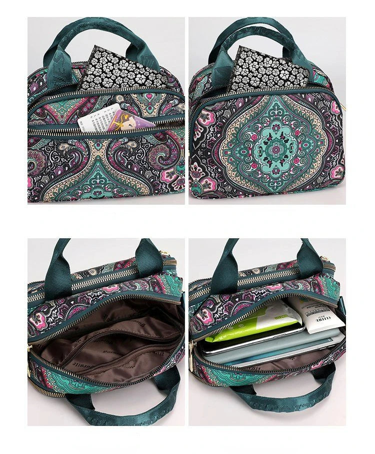 New Nylon Canvas Bag Large Bag Waterproof Shopping Bag Large Capacity Floral Shoulder Handbag Women Bag Mother Bag