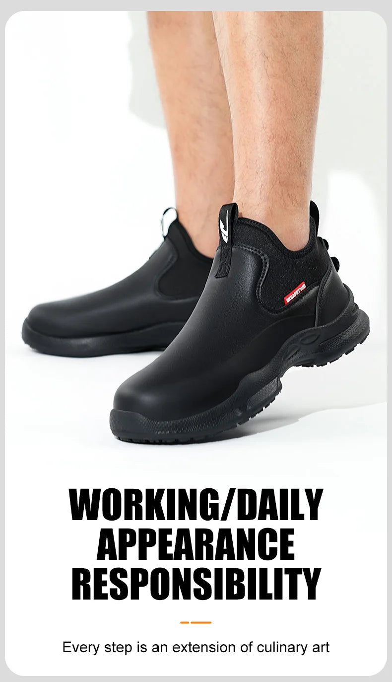 anti-skid kitchen work shoes non slip work waterproof boots lightweight Safety shoes for men chef work shoes leather sneakers