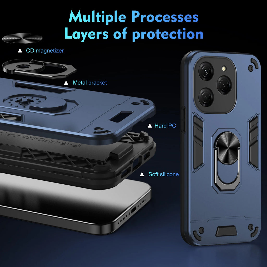 Case For Tecno Spark 20 Pro KJ6 Magnetic Metal Ring Holder TPU Frame Armor Plastic Shockproof Phone Protective Cover Fundas