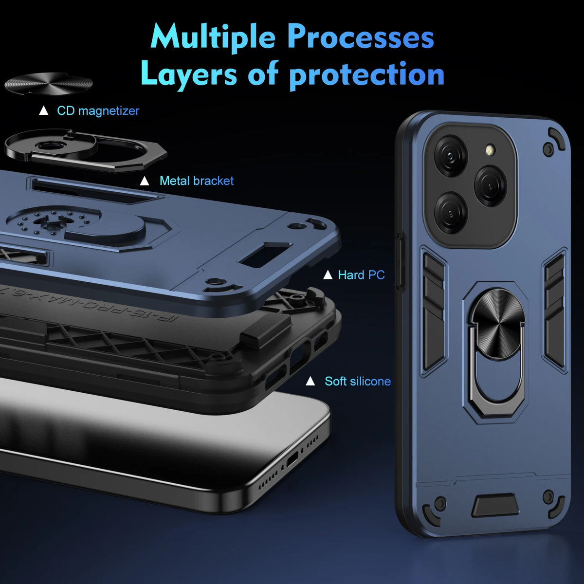 Case For Tecno Spark 20 Pro KJ6 Magnetic Metal Ring Holder TPU Frame Armor Plastic Shockproof Phone Protective Cover Fundas