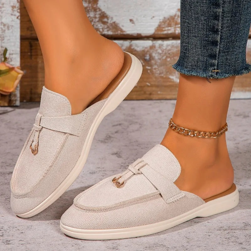 2025 Spring and Autumn New Lofu Shoes Women Soft Flannelette Retro Lazy Step Thick Flat Comfortable Slippers