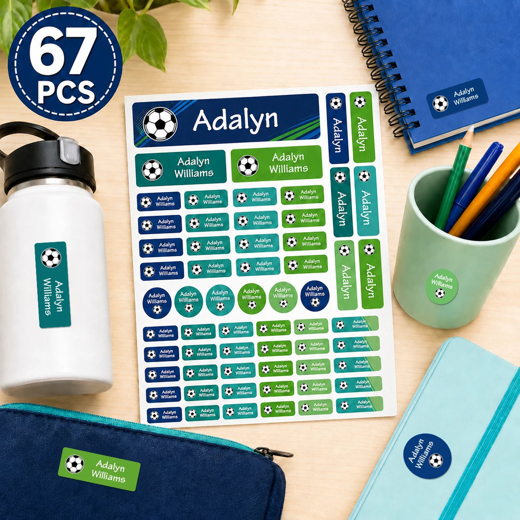 Custom Soccer Name Labels Personalized Waterproof Stickers for Bottles Lunch Boxes Notebooks Sports Gear 4 Shapes